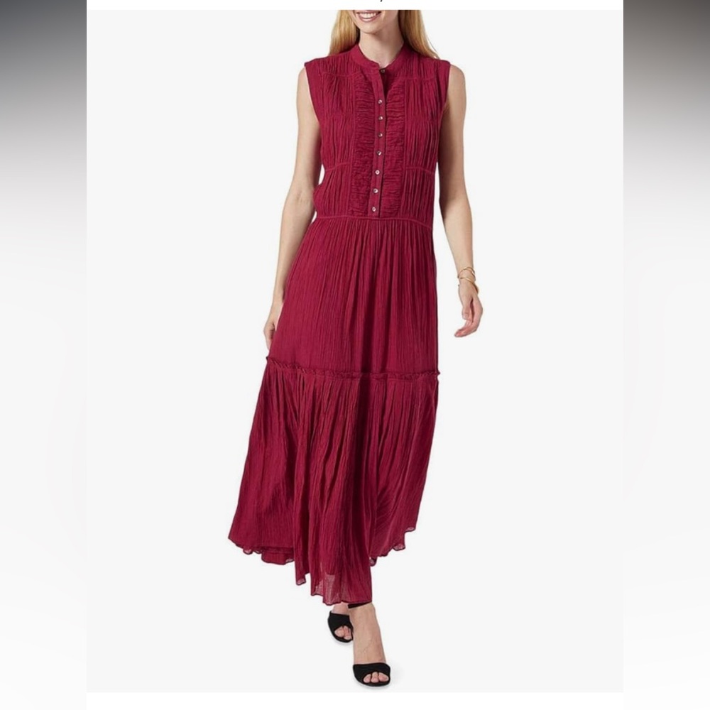 Joie “Cantrells” gauze tiered boho maxi dress size L in cranberry